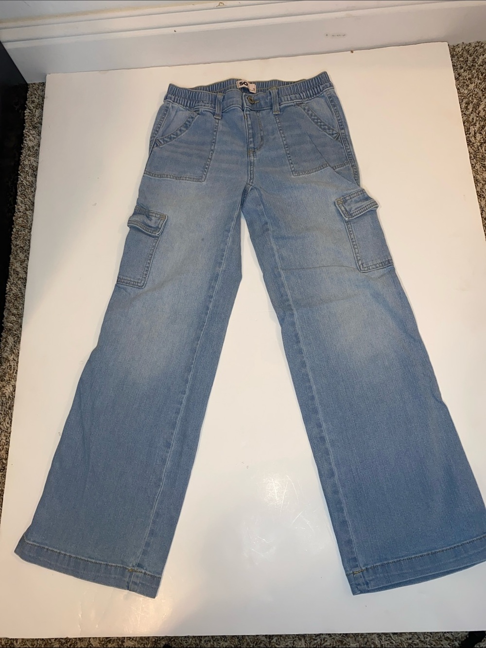 SO Light Blue Wide-Leg Cargo Jeans for Kids
